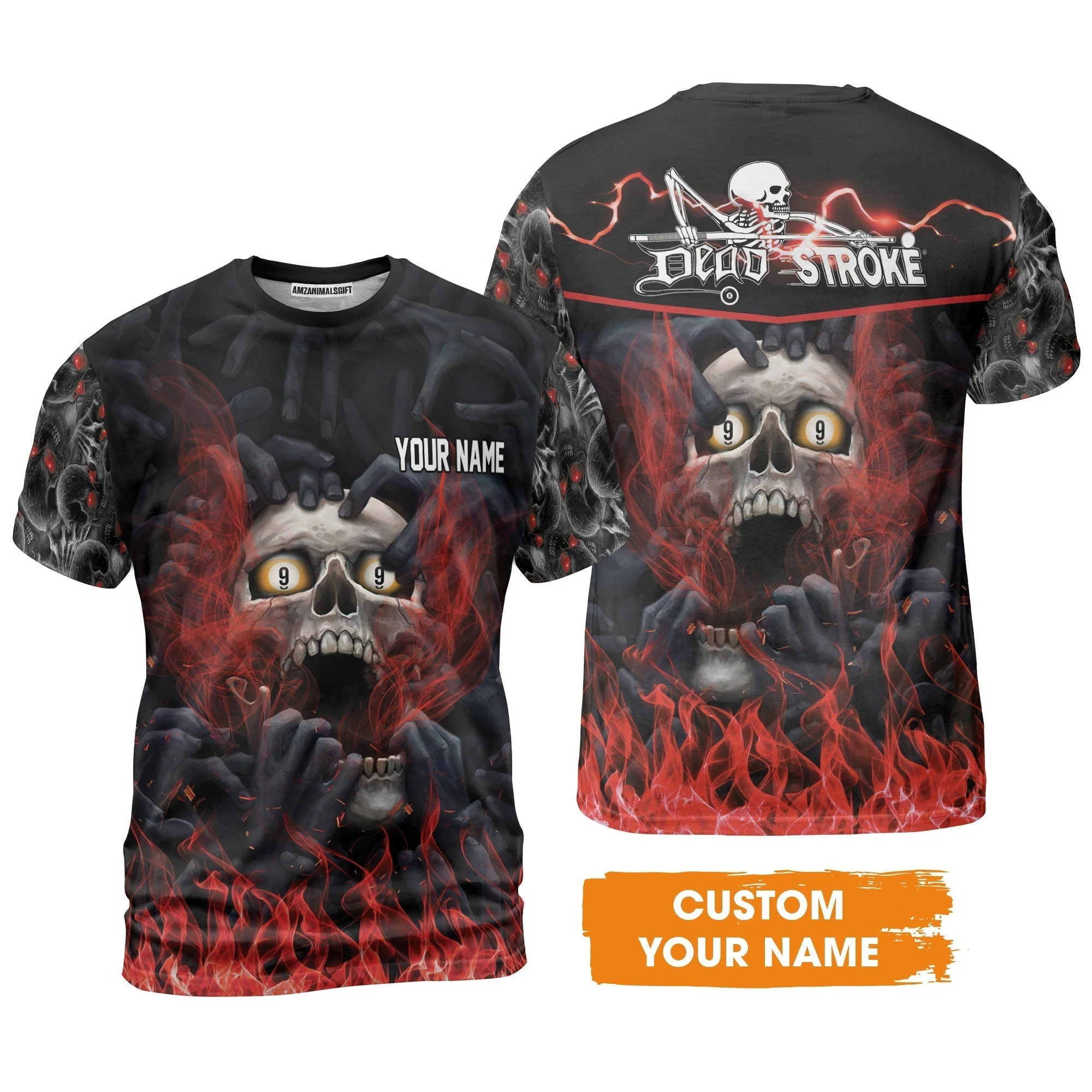 Customized Name Billiard Sweatshirt, Dead Stroke Pool 9 Ball Skull On Fire Sweatshirt - Gift For Billiard Players - Image 4