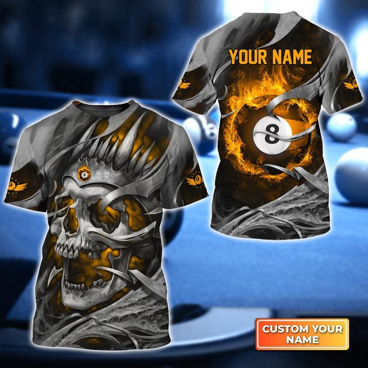 Customized Name Billiard T Shirt, Yellow Skull Grim Reaper Pool 8 Personalized Billiard T Shirt For Men - Gift For Billiard Lovers, Billiard Players