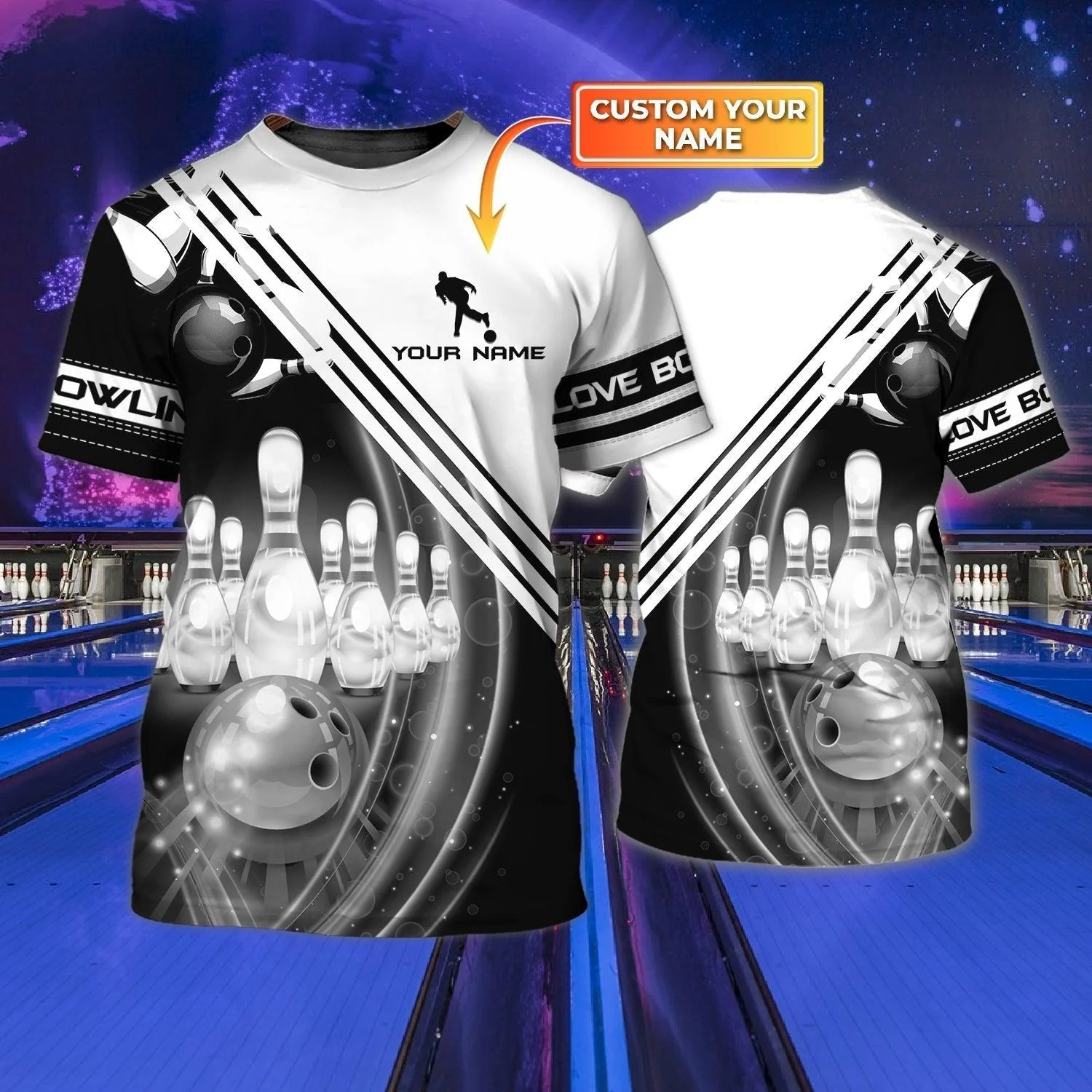 Customized Name Black And White Bowling Shirt, Personalized Bowling Team Players Shirt For Men - Perfect Gift For Bowling Lovers, Bowlers - Image 2