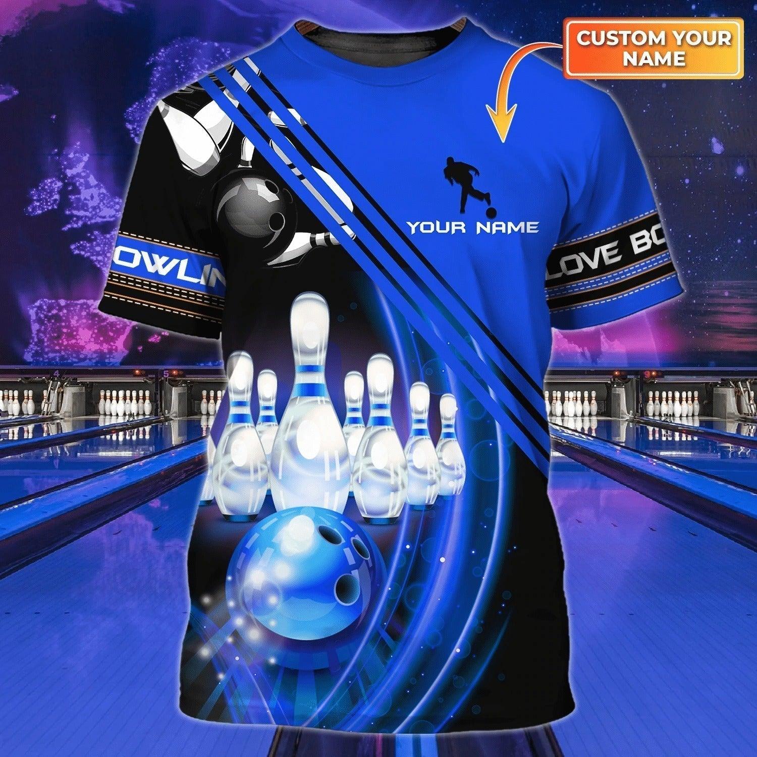 Customized Name Blue Bowling Shirt For Men And Women, Personalized Name Bowling T Shirt - Gift For Bowler, Bowling Team, Bowling Lovers