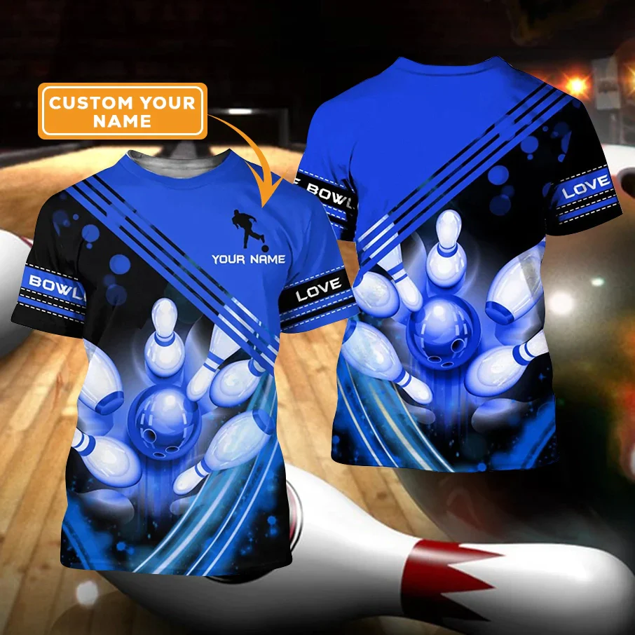 Customized Name Blue Bowling T Shirt, Personalized Sublimation Bowling On T Shirt For Men And Women - Gift For Bowling Lovers, Bowlers
