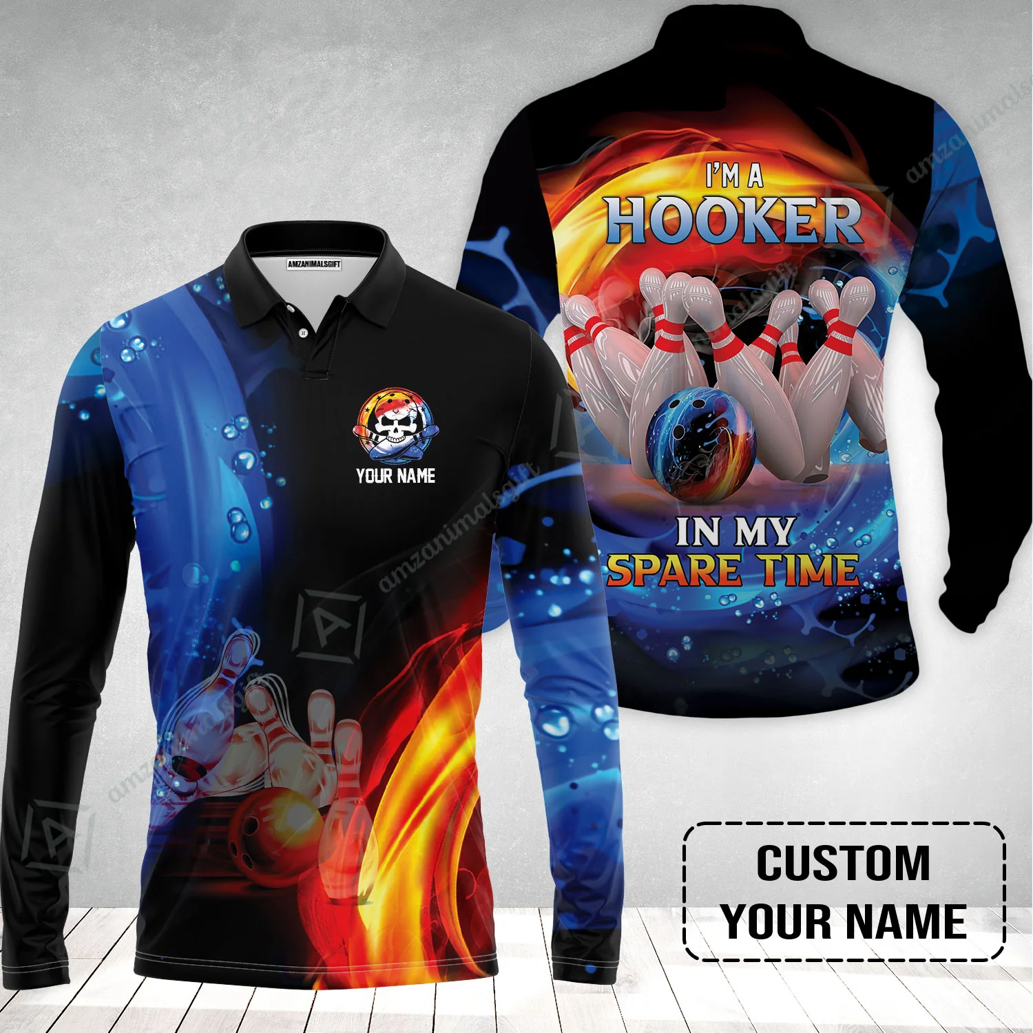 Customized Name Bowling Long Polo Shirt - Bowling I'm A Hooker In My Spare Time Personalized Long Polo Shirt - Image 2