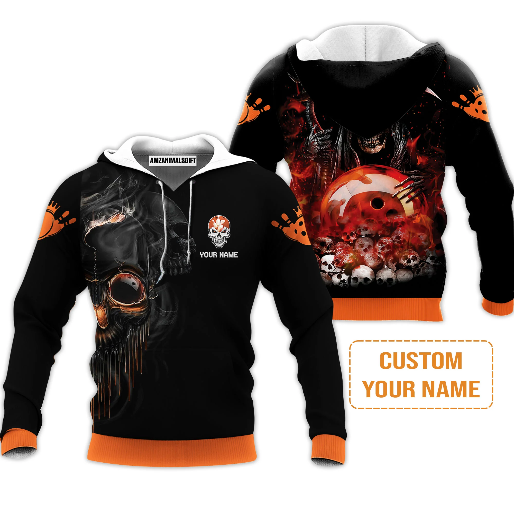 Customized Name Bowling Men Polo Shirt, Orange Grim Reaper Personalized Bowling Polo Shirt - Gift For Bowling Players Uniforms, Bowling Lovers - Image 5