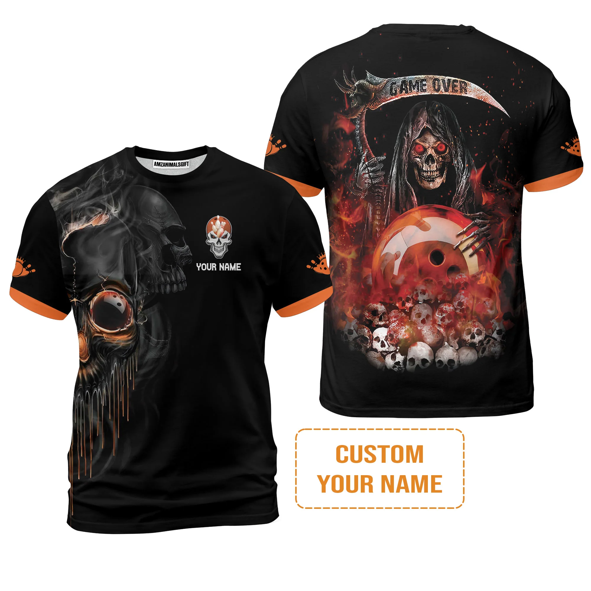Customized Name Bowling Men Polo Shirt, Orange Grim Reaper Personalized Bowling Polo Shirt - Gift For Bowling Players Uniforms, Bowling Lovers - Image 7