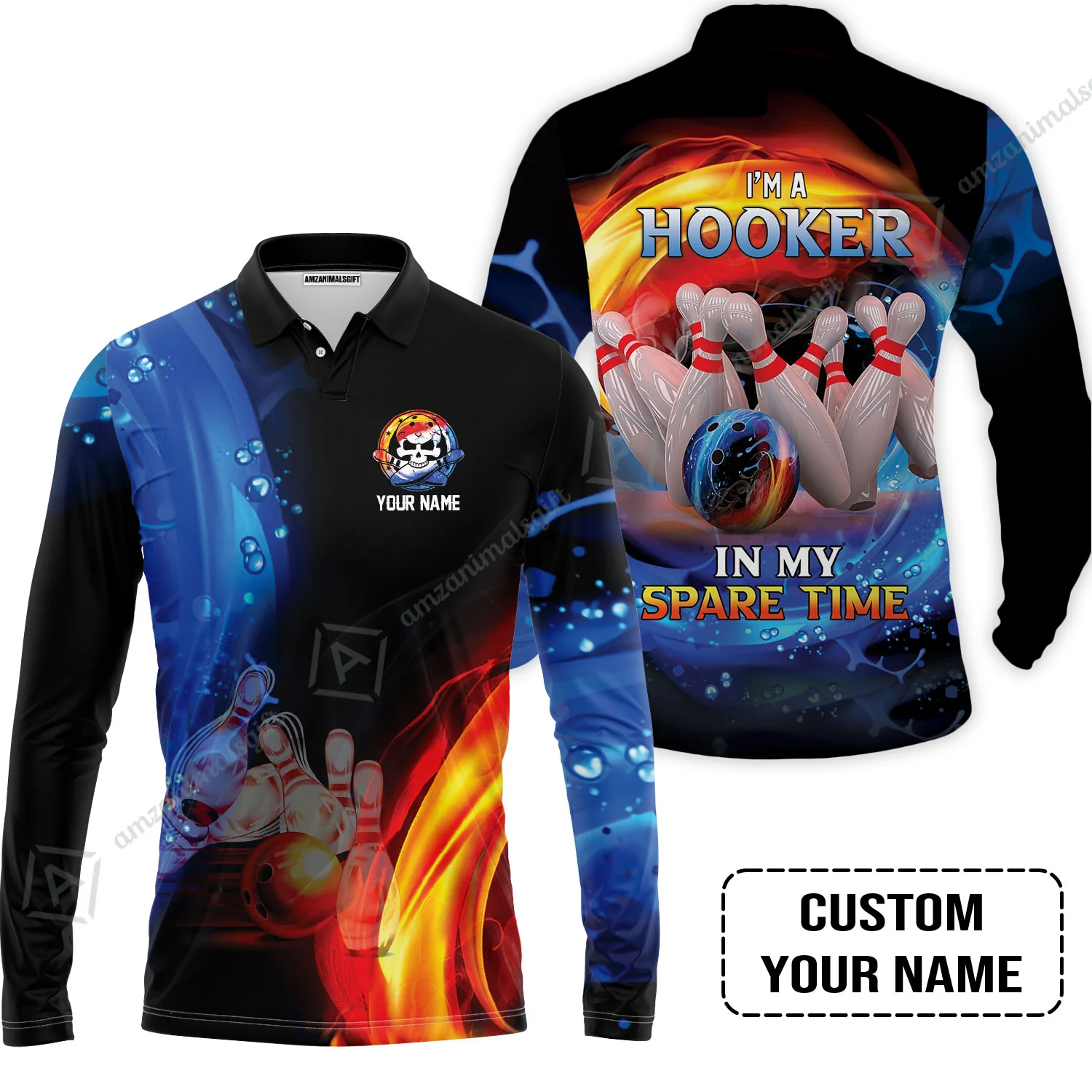 Customized Name Bowling Men Polo Shirts - Bowling I'm A Hooker In My Spare Time Personalized Polo Shirt - Image 3