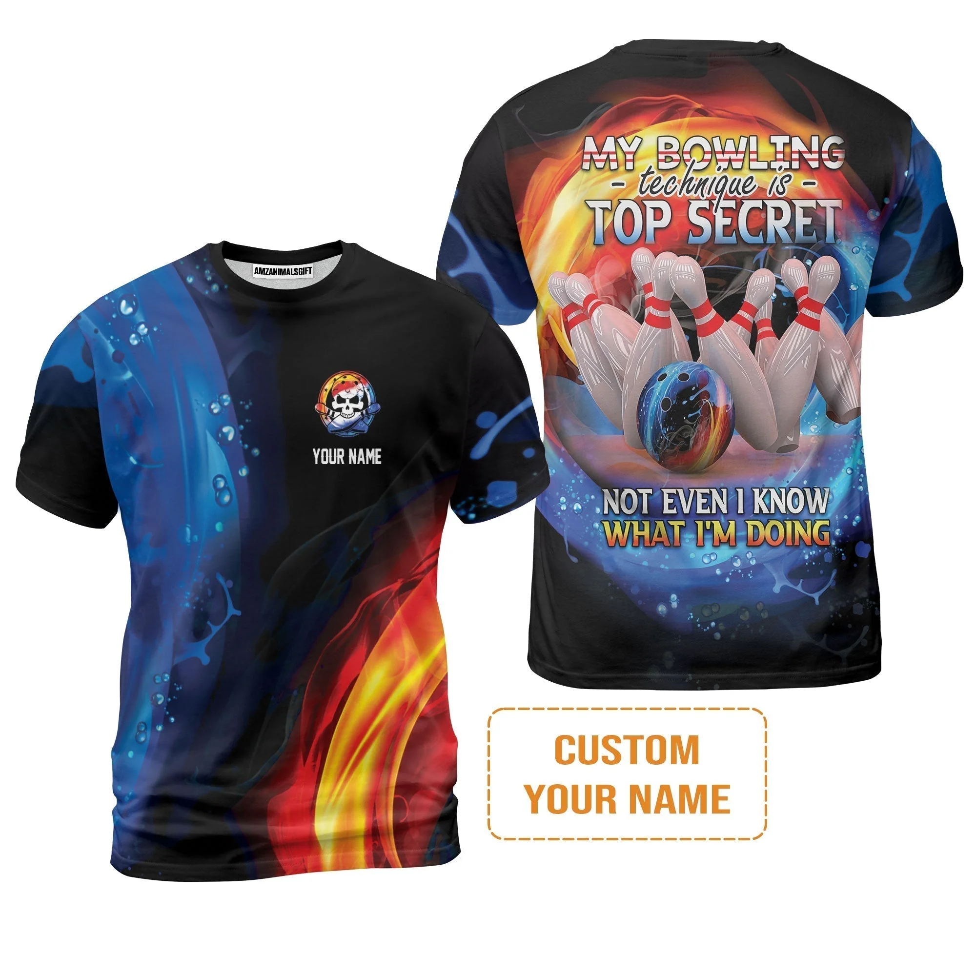Customized Name Bowling T-Shirt, My Bowling Technique is Top Secret Personalized Bowling T-Shirt - Image 2