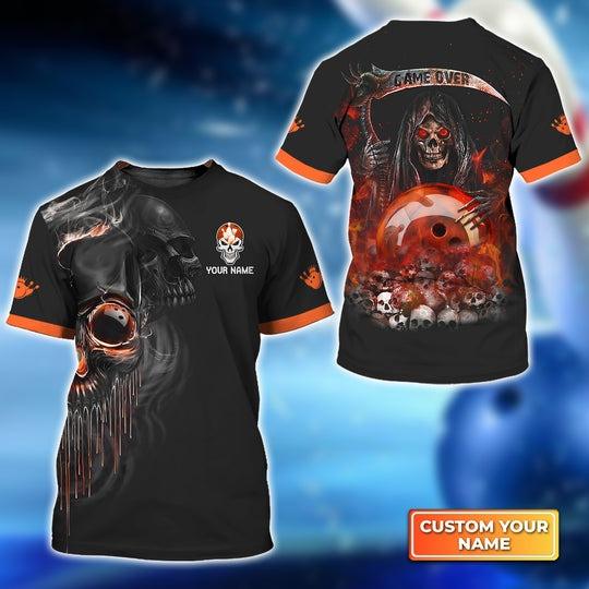 Customized Name Bowling T Shirt, Orange Grim Reaper Bowling Personalized Bowling T Shirt For Men - Gift For Bowling Lovers, Bowlers