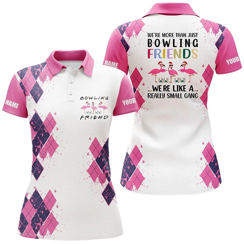 Customized Name Bowling Women Polo Shirt, Personalized We're More Than Just Bowling Friends Flamingo - Gift For Women, Bowling Lovers, Bowlers - Image 2