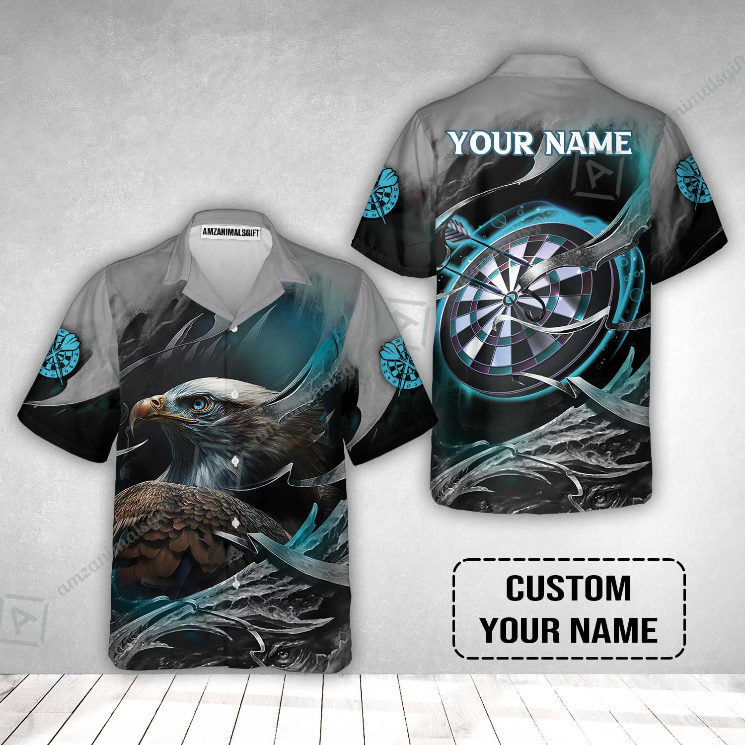 Customized Name Darts Hawaiian Shirt, Bullseye Dartboard Personalized Eagle And Darts Hawaiian Shirt - Image 2
