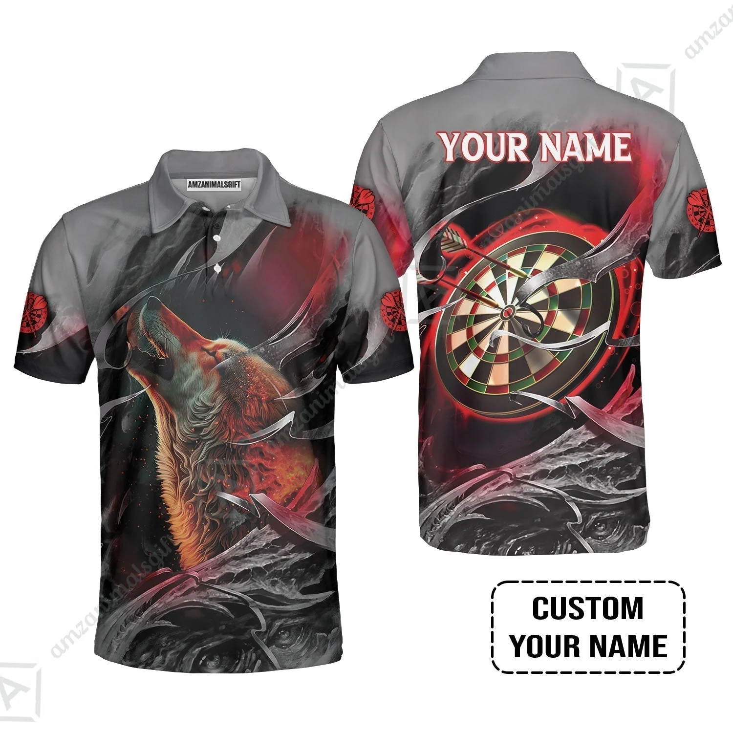 Customized Name Darts Hawaiian Shirt, Bullseye Dartboard Personalized Flame Wolf And Darts Hawaiian Shirt - Image 7