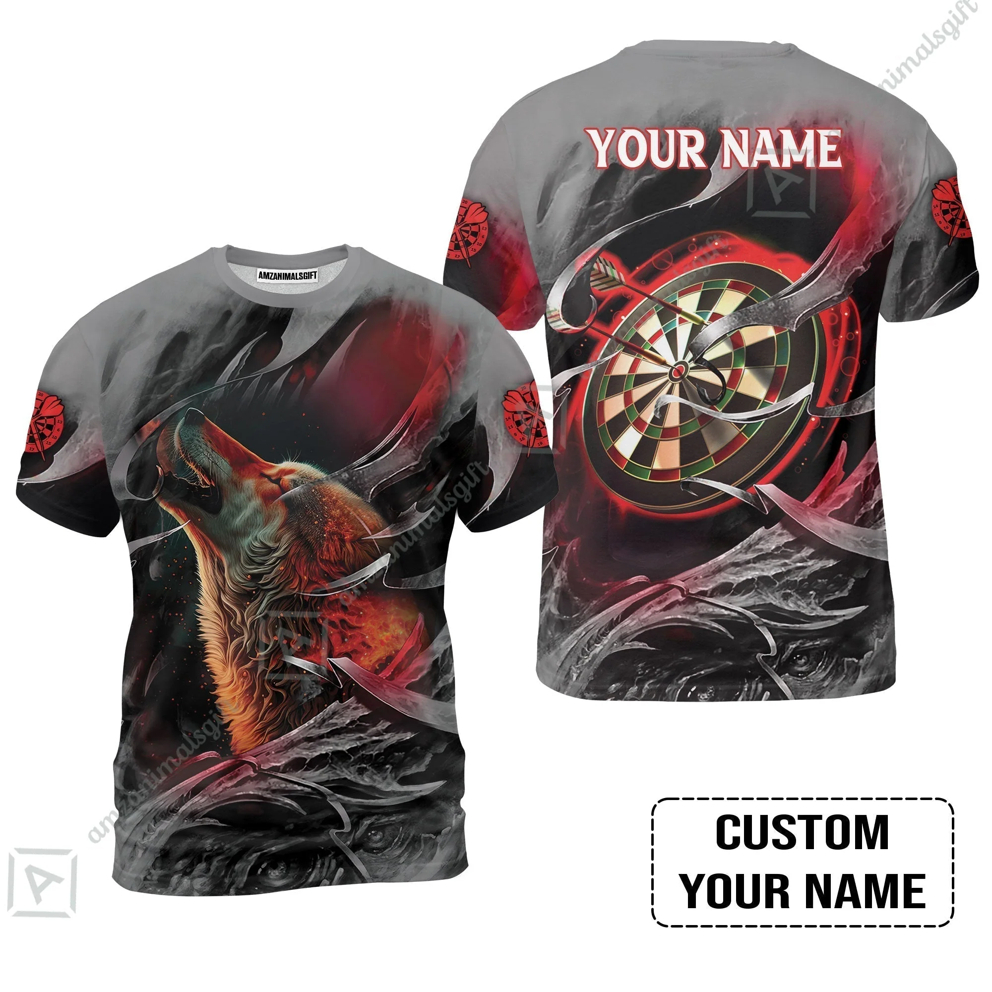 Customized Name Darts Hawaiian Shirt, Bullseye Dartboard Personalized Flame Wolf And Darts Hawaiian Shirt - Image 8