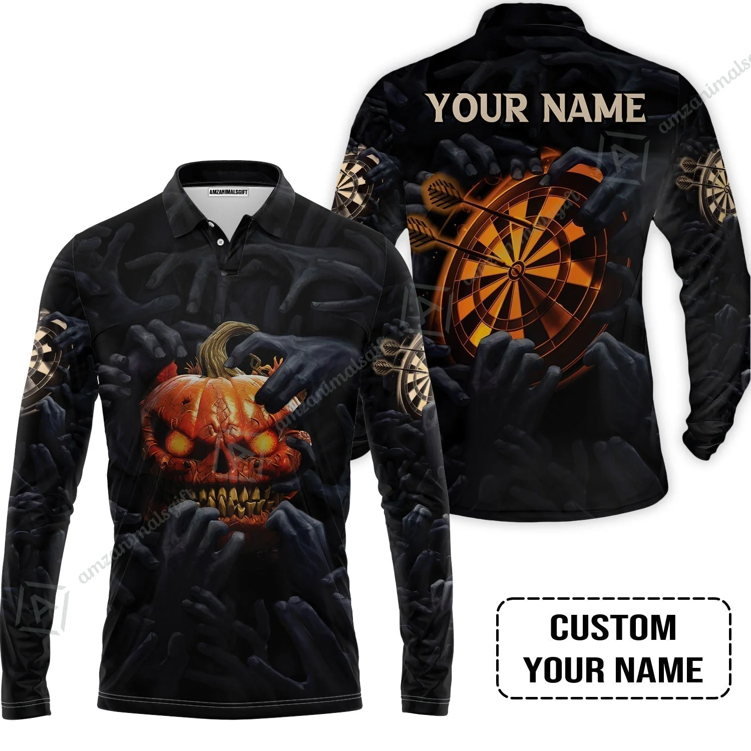 Customized Name Darts Hawaiian Shirt, Bullseye Dartboard Personalized Pumpkin And Darts Hawaiian Shirt - Image 6