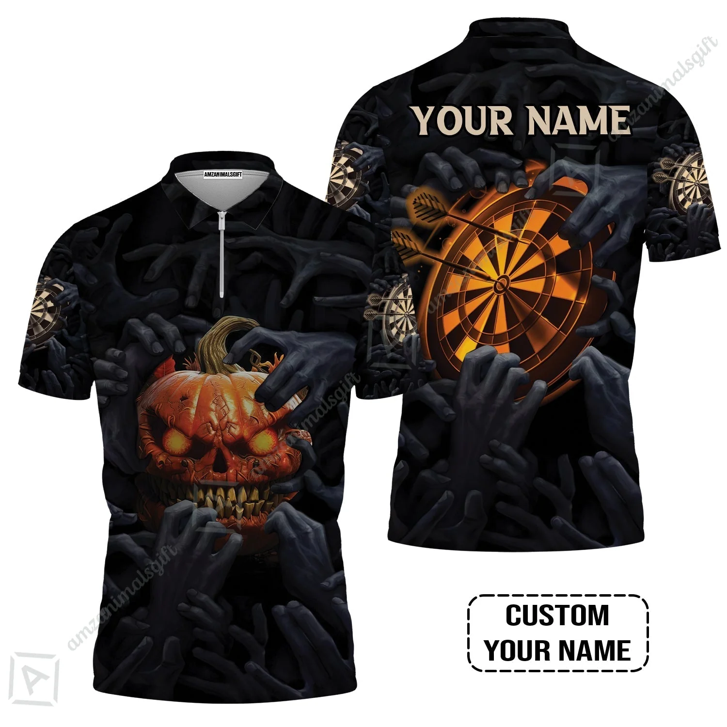 Customized Name Darts Hoodie, Bullseye Dartboard Personalized Pumpkin And Darts Hoodie - Image 3