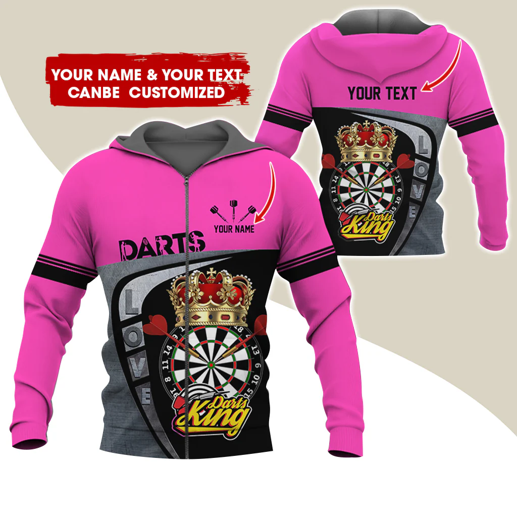 Customized Name Darts King Premium Zip Hoodie, Personalized Darts Love Zip Hoodie For Men & Women - Gift For Darts Lovers, Darts Players - Image 6