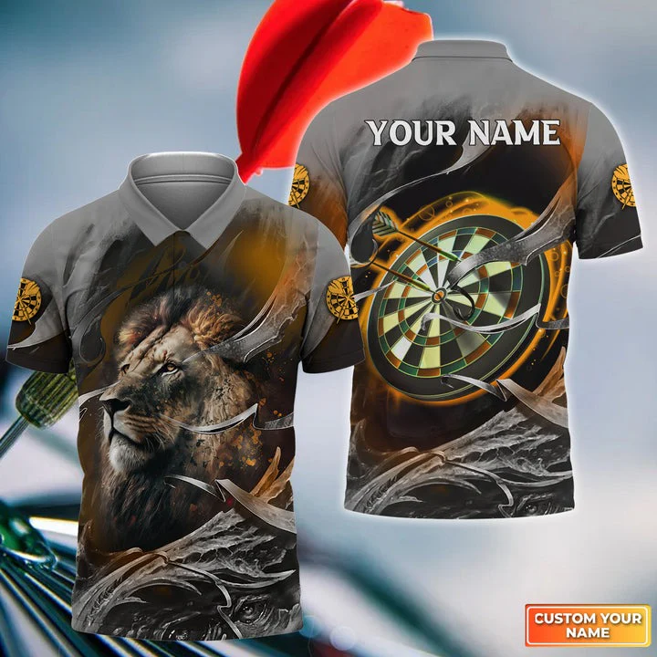 Customized Name Darts Men Polo Shirt, Bullseye Dartboard Personalized Lion And Darts Polo Shirt - Gift For Darts Players, Darts Lovers - Image 3