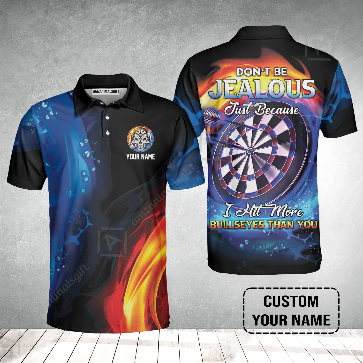 Customized Name Darts Men Polo Shirt, Don't Be Jealous Personalized Skull Logo And Darts Polo Shirt - Image 2