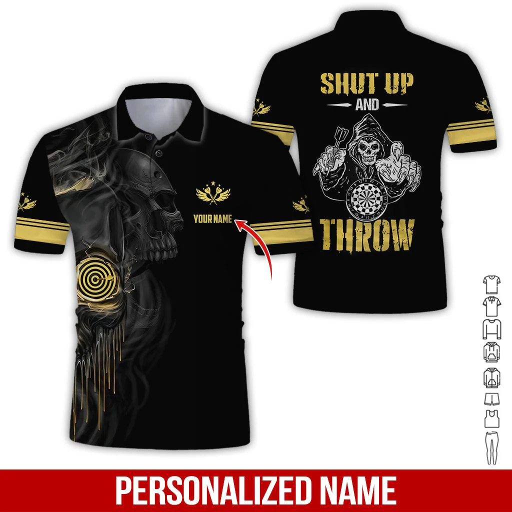Customized Name Darts Polo Shirt, Death Shut Up And Throw Personalized Darts Uniforms Polo Shirt For Men - Perfect Gift For Darts Lovers, Darts Team Players - Image 2