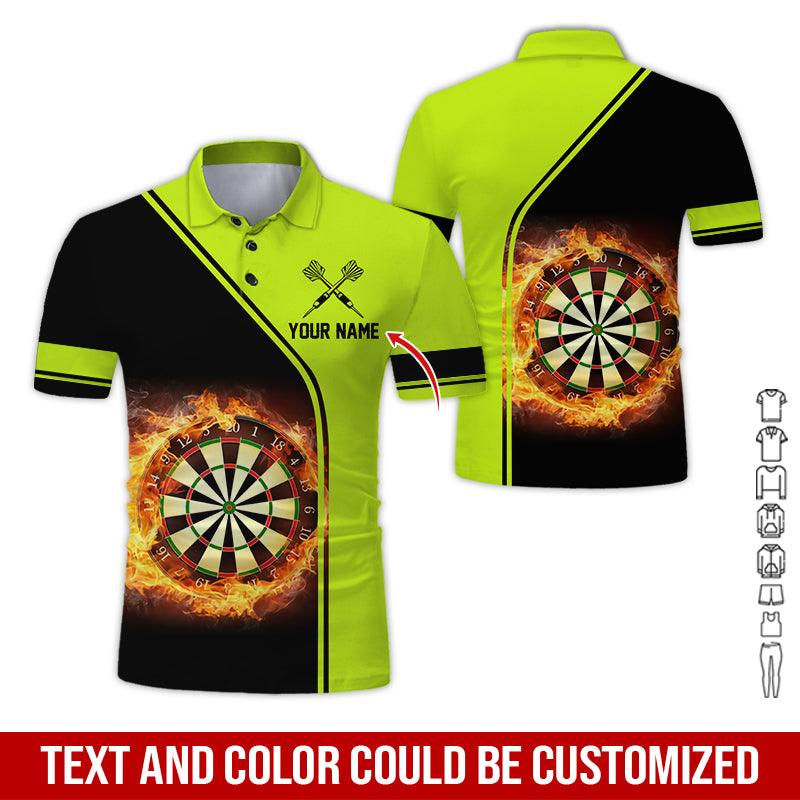 Customized Name Darts Polo Shirt, Personalized Name Dartboard Flame Polo Shirt For Men - Perfect Gift For Darts Lovers, Darts Players