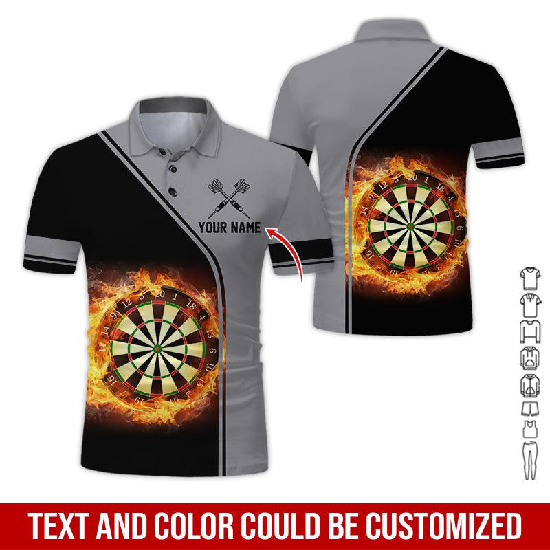 Customized Name Darts Polo Shirt, Personalized Name Dartboard Flame Polo Shirt For Men - Perfect Gift For Darts Lovers, Darts Players - Image 3