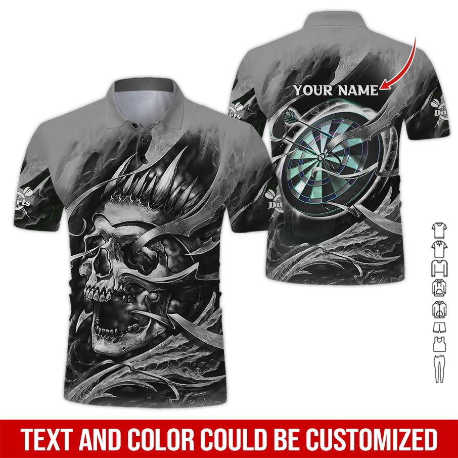 Customized Name Darts Polo Shirt, Personalized Name Darts And Skull Polo Shirt For Men - Perfect Gift For Darts Lovers, Darts Players - Image 3