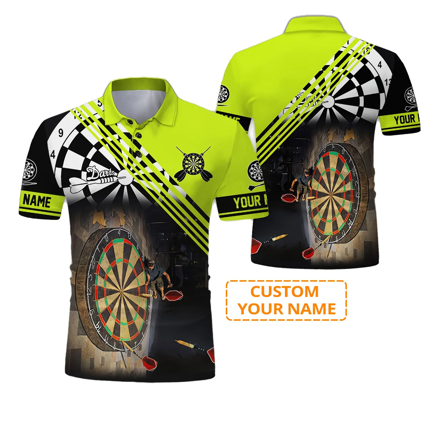 Customized Name Darts Polo Shirt, Personalized Name Love Trumpet Darts Polo Shirt For Men - Perfect Gift For Darts Lovers, Darts Players - Image 2