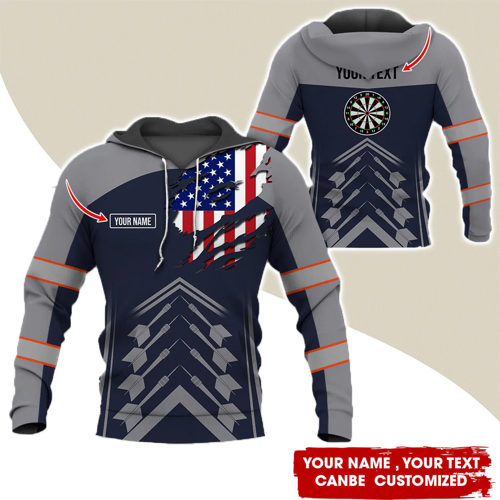 Customized Name Darts Premium Hoodie, American Flag Pattern Hoodie For Men & Women, Perfect Gift For Darts Lovers, Friend, Family - Image 2