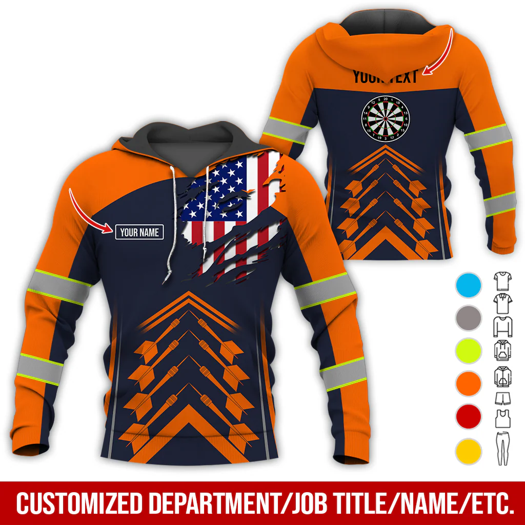 Customized Name Darts Premium Hoodie, American Flag Pattern Hoodie For Men & Women, Perfect Gift For Darts Lovers, Friend, Family - Image 3