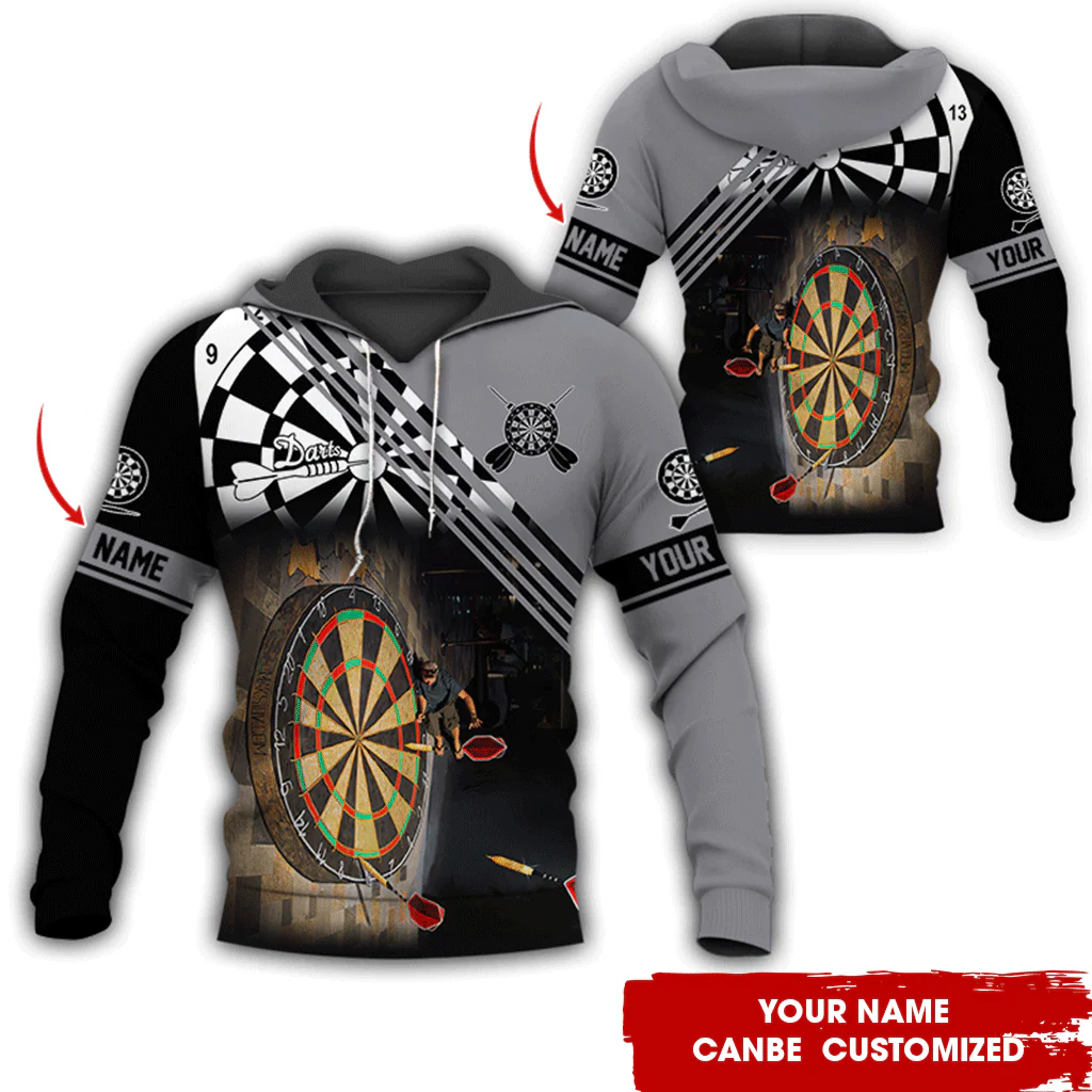 Customized Name Darts Premium Hoodie, Giant Dartboards Black Hoodie, Perfect Gift For Darts Lovers, Friend, Family - Image 2