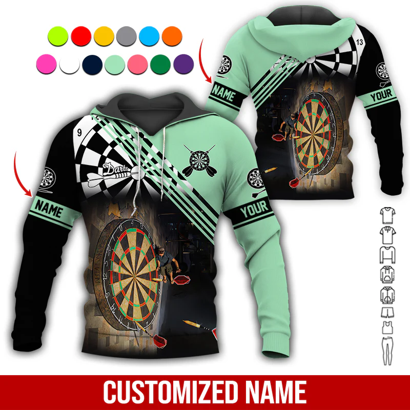 Customized Name Darts Premium Hoodie, Giant Dartboards Black Hoodie, Perfect Gift For Darts Lovers, Friend, Family - Image 3