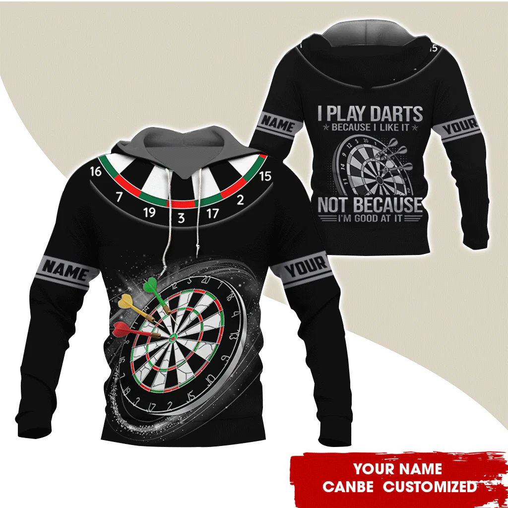 Customized Name Darts Premium Hoodie, I Play Darts Because I Like It Not Because I'm Good At It Darts Black Hoodie, Perfect Gift For Darts Lovers, Darts Player - Image 2