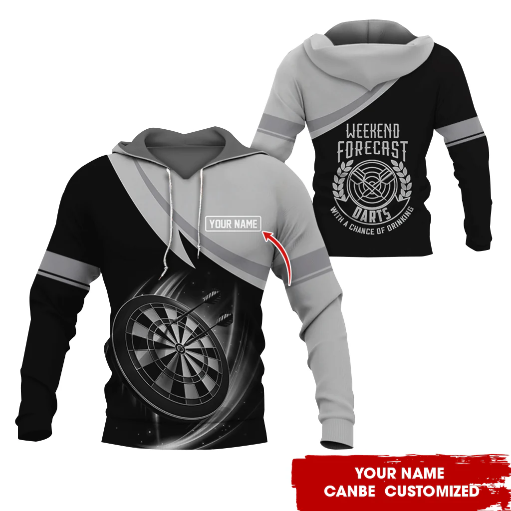 Customized Name Darts Premium Hoodie, Weekend Forrecast Darts Black Hoodie, Perfect Gift For Darts Lovers, Friend, Family - Image 2