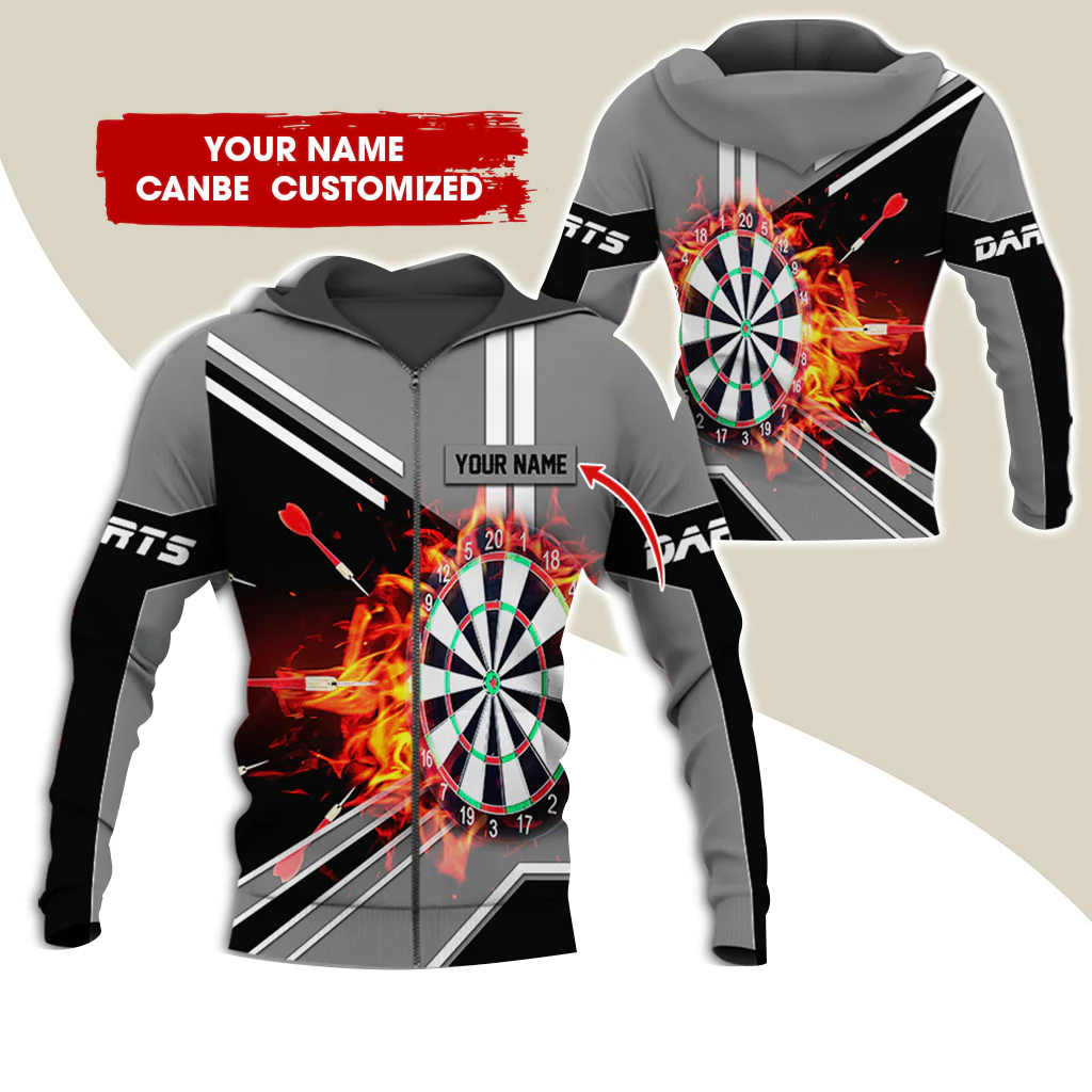 Customized Name Darts Premium Zip Hoodie, Personalized Dartboard In Flame Zip Hoodie For Men & Women - Gift For Darts Lovers, Darts Players - Image 4