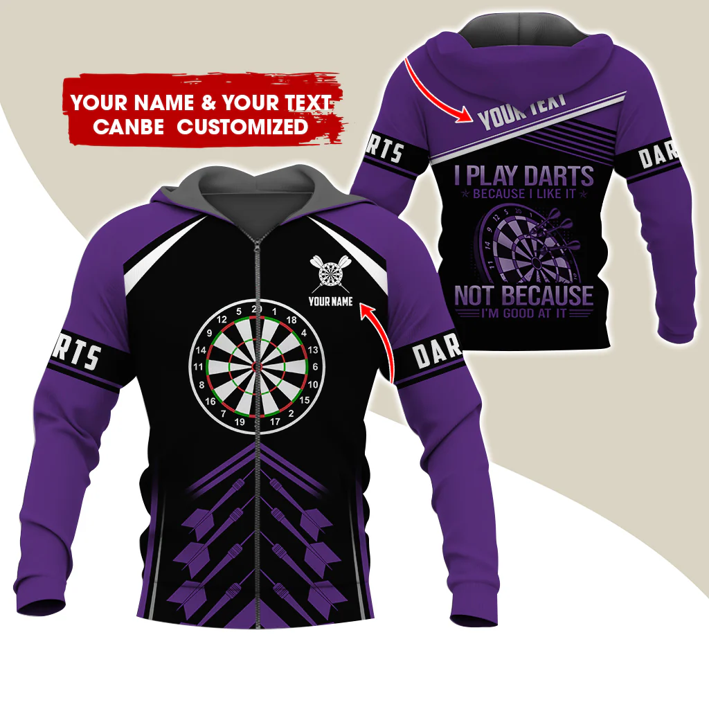 Customized Name Darts Premium Zip Hoodie, Personalized I Play Darts Zip Hoodie For Men & Women - Gift For Darts Lovers, Darts Players - Image 5