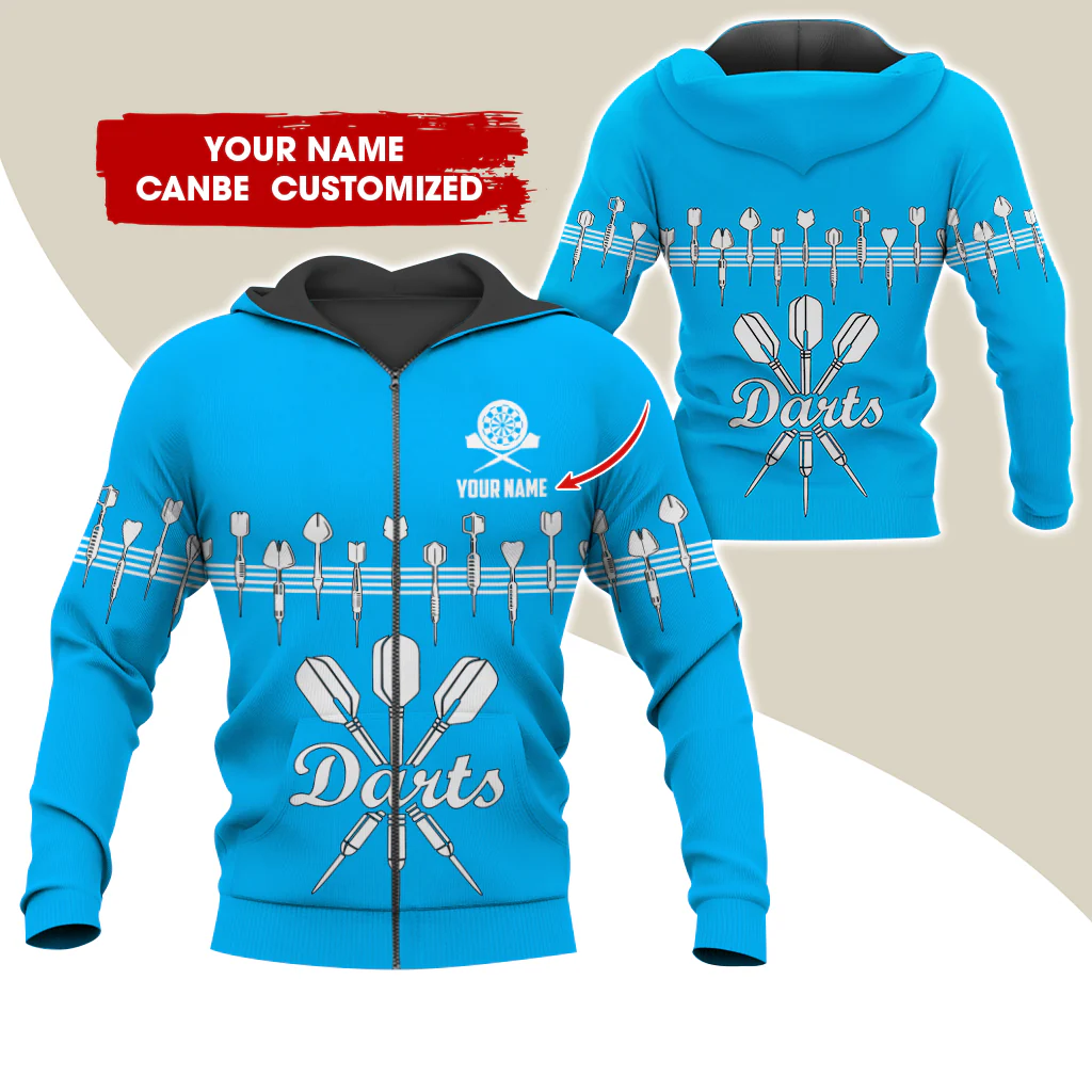 Customized Name Darts Premium Zip Hoodie, Personalized Name Darts Zip Hoodie For Men & Women - Gift For Darts Lovers, Darts Players - Image 6
