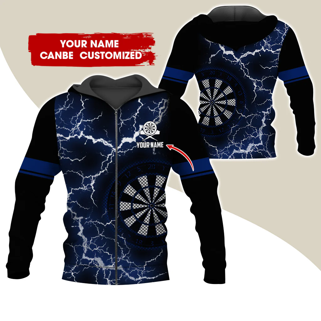 Customized Name Darts Premium Zip Hoodie, Personalized Name Thunder Lightning Zip Hoodie For Men & Women - Gift For Darts Lovers, Darts Players - Image 10