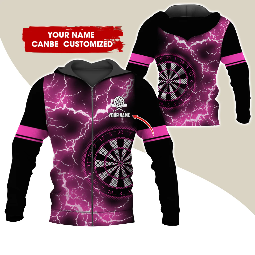 Customized Name Darts Premium Zip Hoodie, Personalized Name Thunder Lightning Zip Hoodie For Men & Women - Gift For Darts Lovers, Darts Players - Image 11