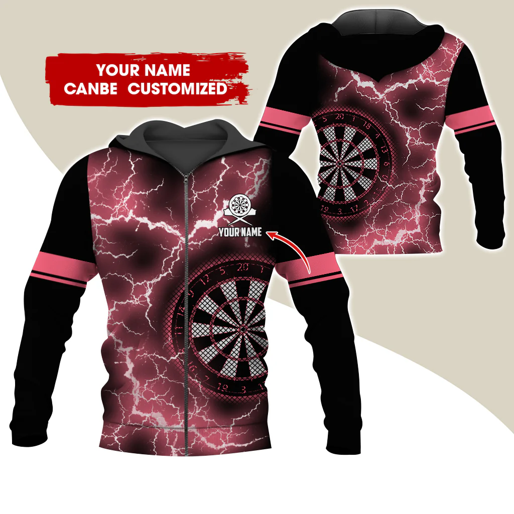 Customized Name Darts Premium Zip Hoodie, Personalized Name Thunder Lightning Zip Hoodie For Men & Women - Gift For Darts Lovers, Darts Players - Image 8