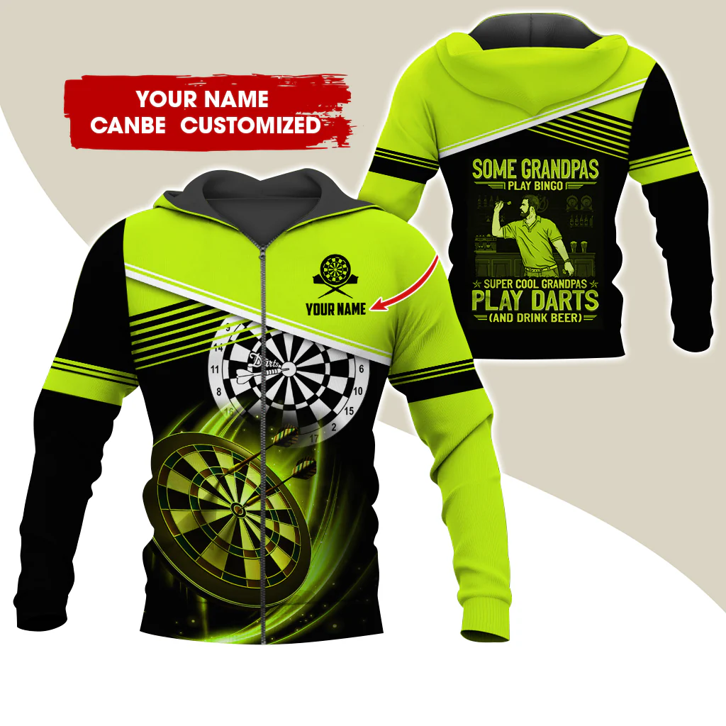 Customized Name Darts Premium Zip Hoodie, Personalized Some Grandpas Play Bingo Darts Zip Hoodie For Men & Women - Gift For Darts Lovers, Darts Players - Image 2