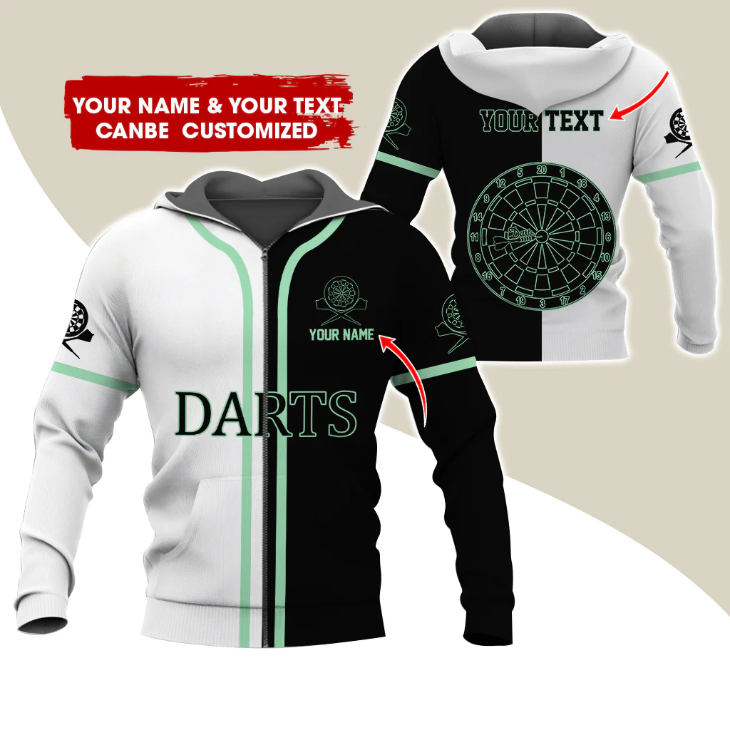 Customized Name Darts Premium Zip Hoodie, Personalized White & Black Pattern Darts Zip Hoodie For Men & Women - Gift For Darts Lovers, Darts Players - Image 9