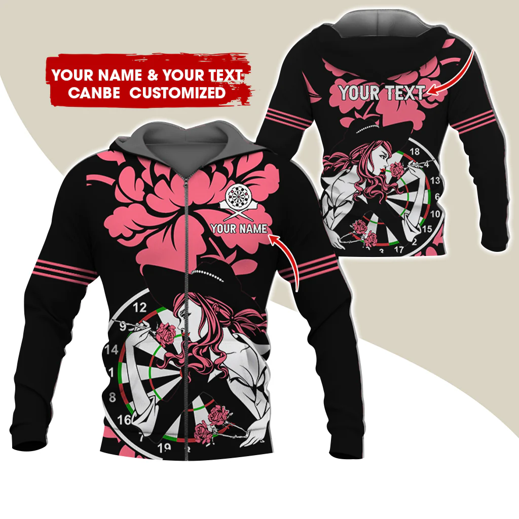 Customized Name Darts Rose Girl Premium Zip Hoodie, Custom Name & Text Dartboard Zip Hoodie For Men & Women - Gift For Darts Lovers, Darts Players - Image 10