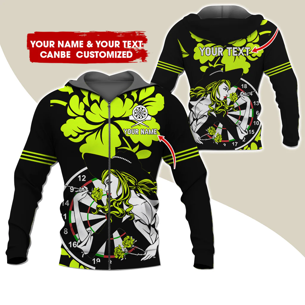 Customized Name Darts Rose Girl Premium Zip Hoodie, Custom Name & Text Dartboard Zip Hoodie For Men & Women - Gift For Darts Lovers, Darts Players - Image 7
