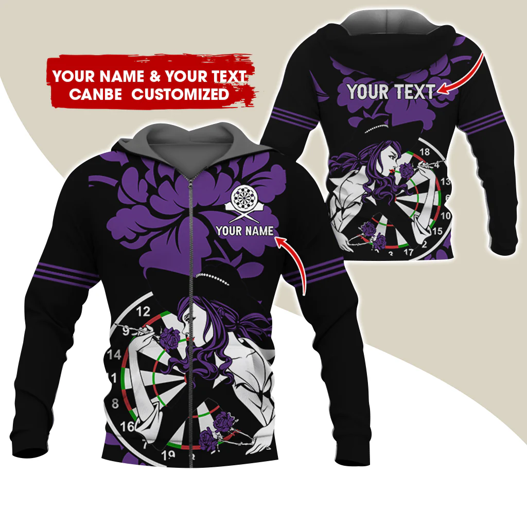 Customized Name Darts Rose Girl Premium Zip Hoodie, Custom Name & Text Dartboard Zip Hoodie For Men & Women - Gift For Darts Lovers, Darts Players - Image 8