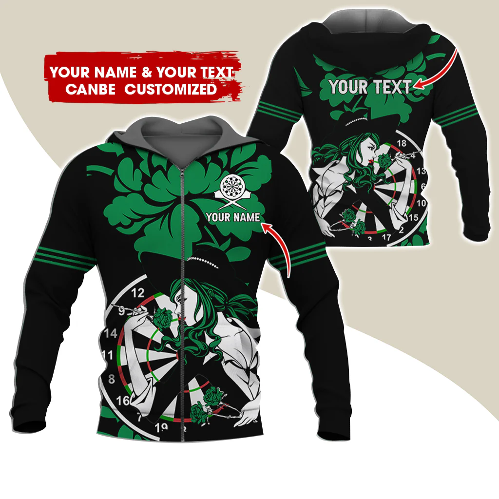 Customized Name Darts Rose Girl Premium Zip Hoodie, Custom Name & Text Dartboard Zip Hoodie For Men & Women - Gift For Darts Lovers, Darts Players - Image 9