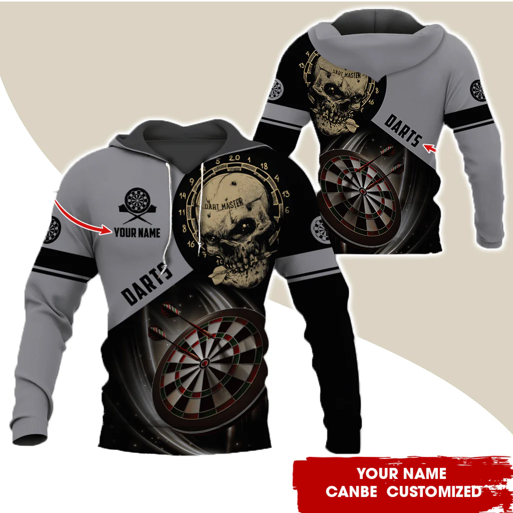 Customized Name Darts Skull Premium Hoodie, Darts Master Skull Pattern Hoodie, Perfect Gift For Darts Lovers, Friend, Family - Image 2