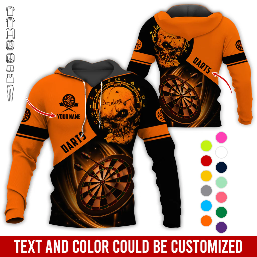 Customized Name Darts Skull Premium Hoodie, Darts Master Skull Pattern Hoodie, Perfect Gift For Darts Lovers, Friend, Family - Image 9