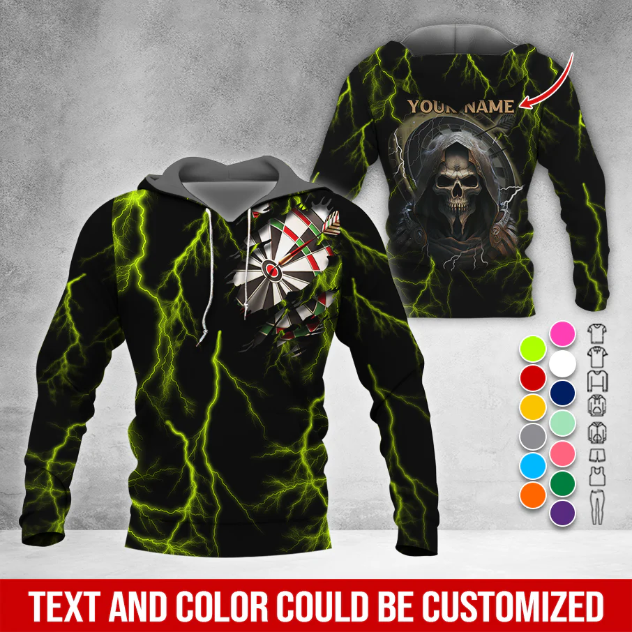 Customized Name Darts Skull Premium Hoodie, Lightning & Death Darts Hoodie, Perfect Gift For Darts Lovers, Darts Player - Image 9