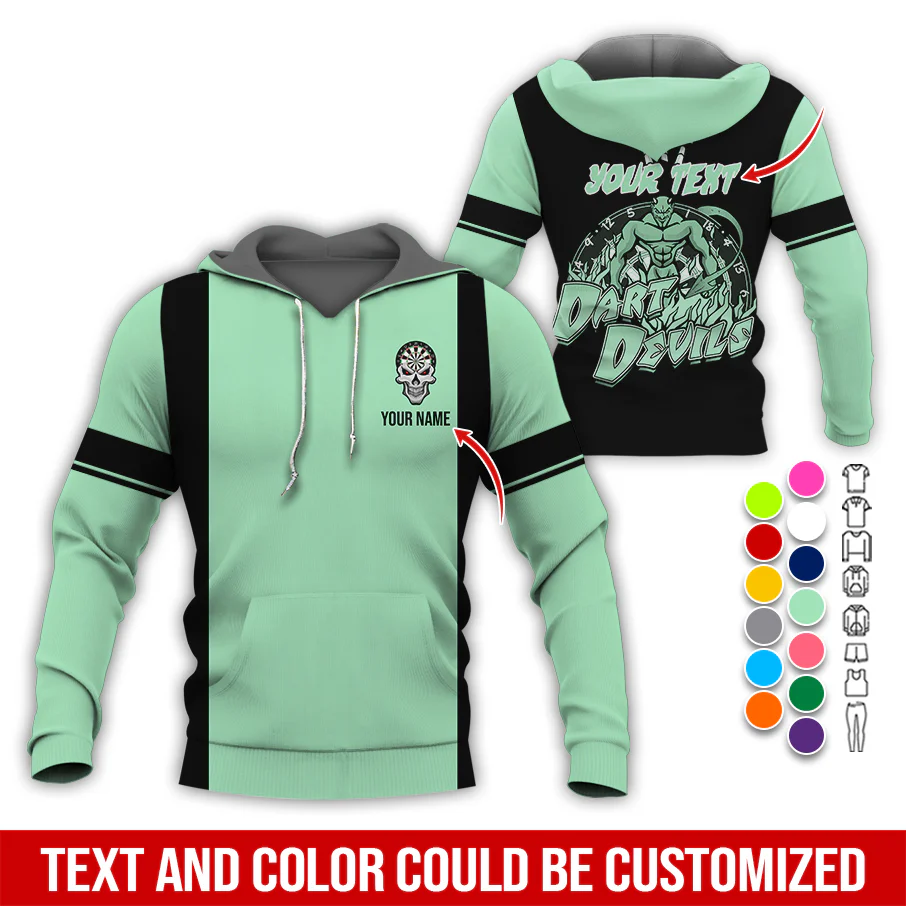 Customized Name Darts Skull Premium Hoodie, Personalized Name & Text Darts Hoodie, Darts Devils Hoodie, Perfect Gift For Darts Lovers, Friend, Family - Image 3
