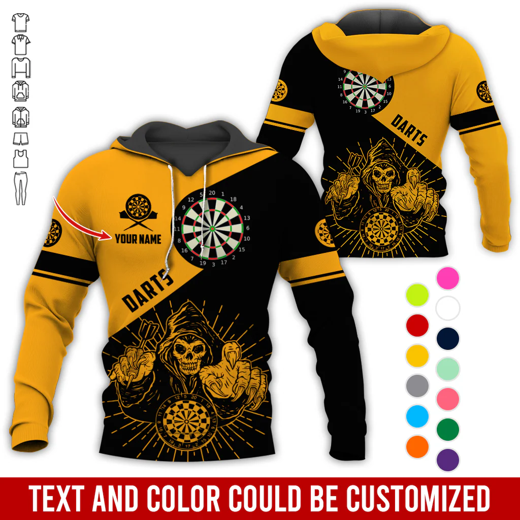 Customized Name Darts Skull Premium Hoodie, Skeleton Playing Darts Pattern Hoodie, Perfect Gift For Darts Lovers, Friend, Family - Image 6