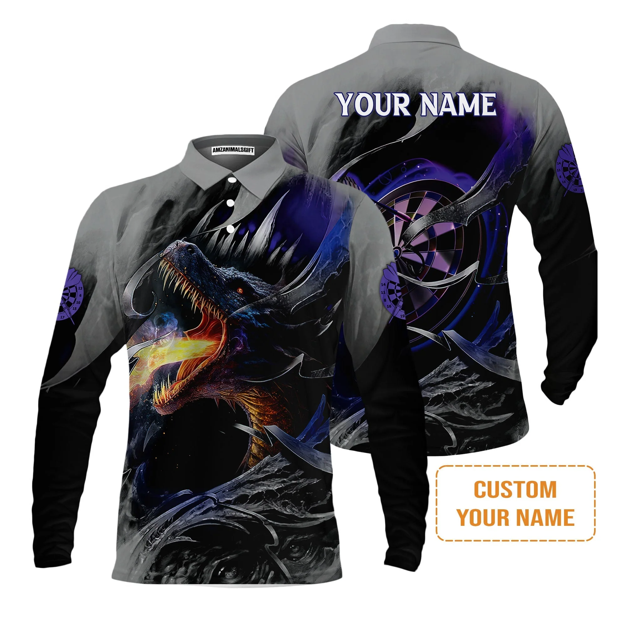 Customized Name Darts Sweater, Bullseye Dartboard Personalized Flame Dragon And Darts Sweater - Image 3