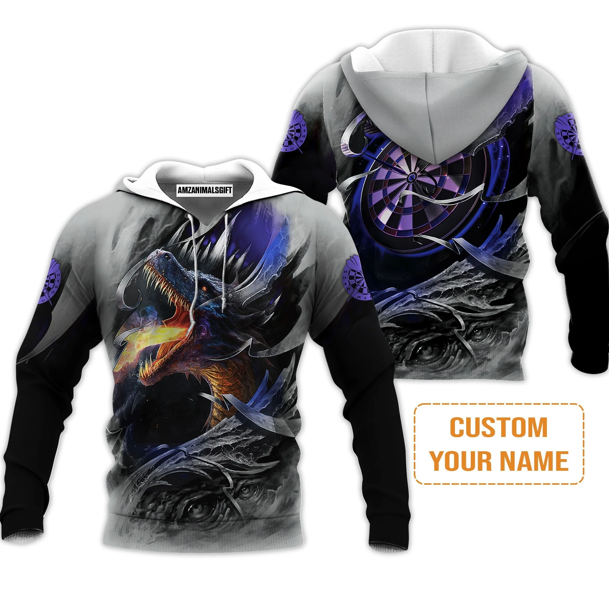 Customized Name Darts Sweater, Bullseye Dartboard Personalized Flame Dragon And Darts Sweater - Image 5